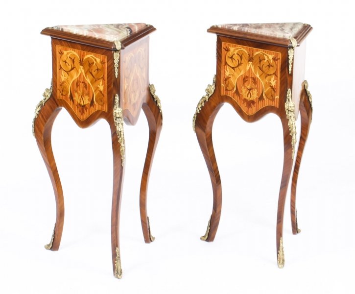 Vintage Pair Louis Revival Kingwood & Walnut Side Tables Pedestals 20th C | Ref. no. 01482 p | Regent Antiques